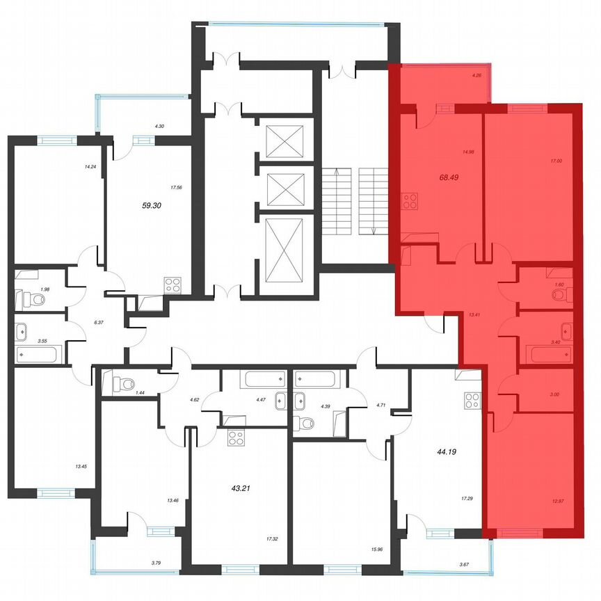 2-к. квартира, 70,6 м², 11/22 эт.