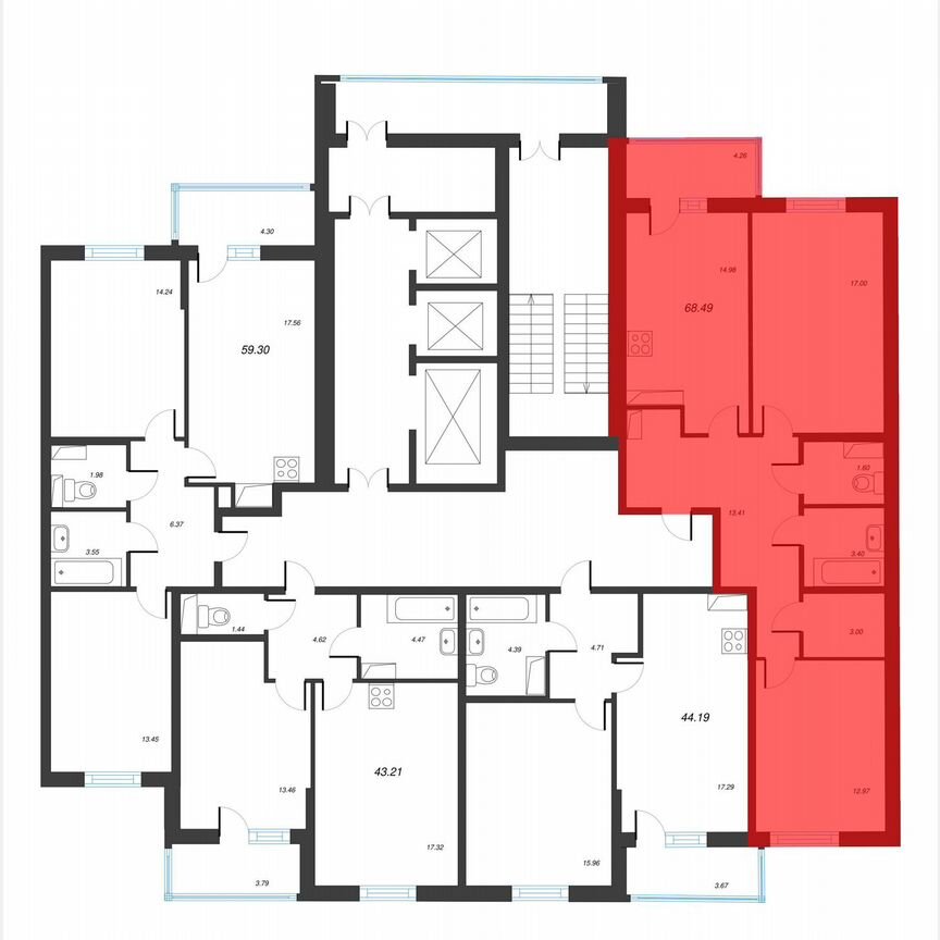2-к. квартира, 70,6 м², 11/22 эт.