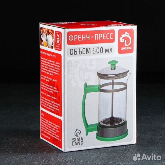 Френч-пресс стеклянный Доляна «Риц», 600 мл, цвет