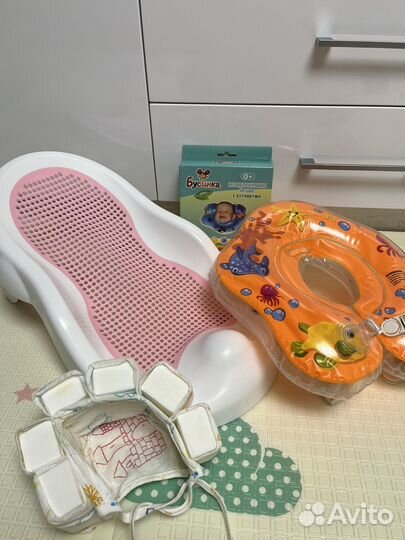 Горка для купания, круг на шею, чепчик для купания