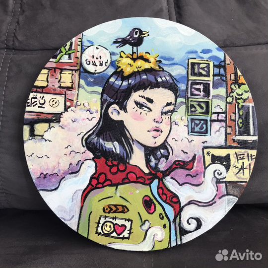 Картина авторская диаметр 30 см в интерьер