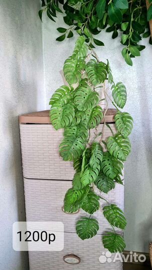 Искусственные цветы, свисающая зелень