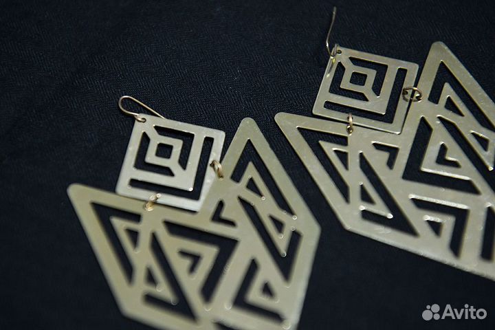Серьги крупные геометрия бижутерия позолоченные