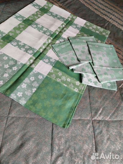 Скатерть и 6 салфеток СССР Жаккард лен