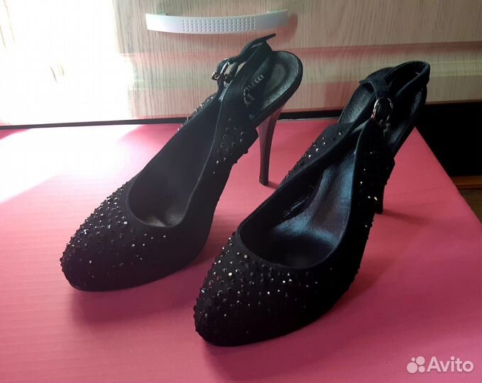 Замшевые черные туфли/босоножки