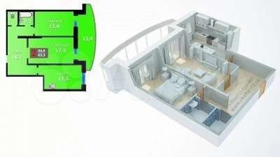 2-к. квартира, 64 м², 14/17 эт.