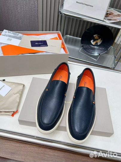 Лоферы мужские Santoni натуральная кожа синие