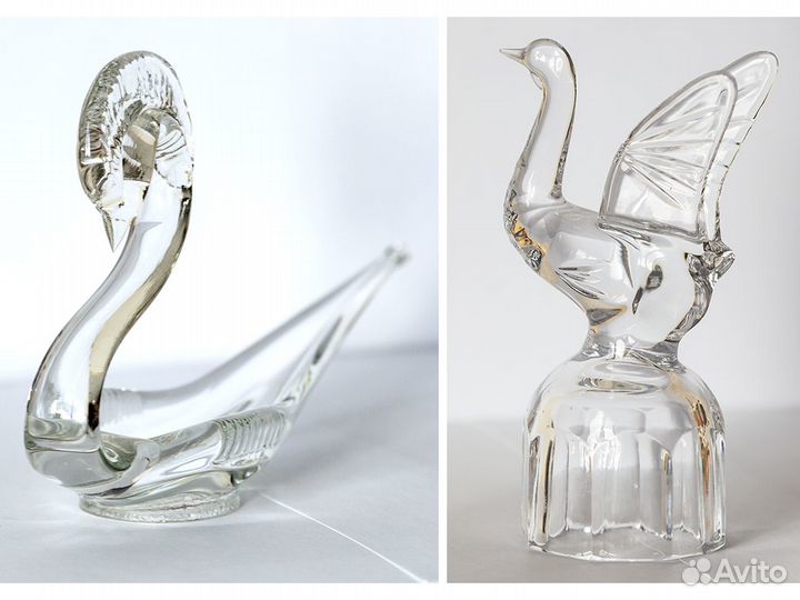 Стеклянные фигурки - лебедь и гусь
