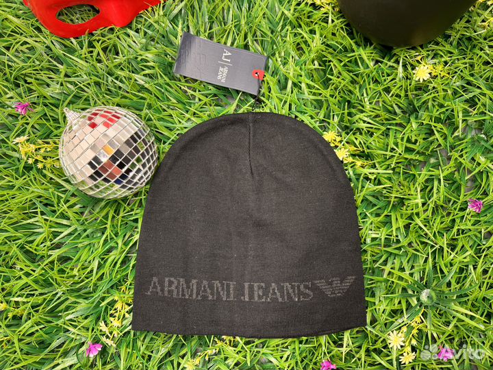 Лёгкая премиум шапка Armani Jeans колпак черный