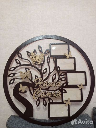 Панно из дерева с часами,фото рамки