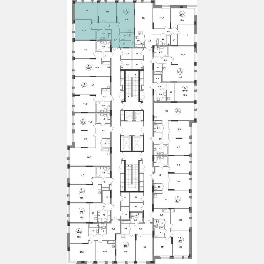 3-к. квартира, 74,1 м², 7/19 эт.