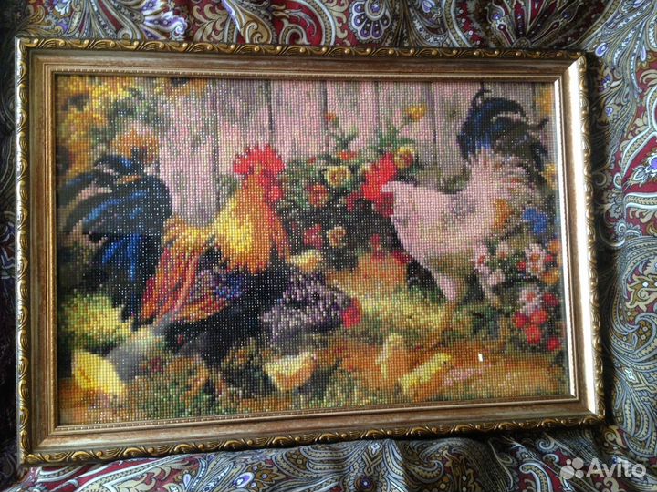 Картина куриный двор в вышита алмазной мозаикой им