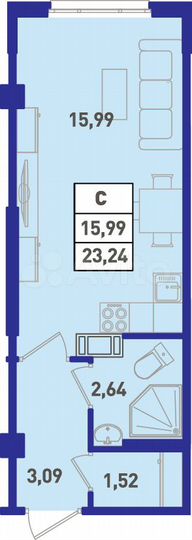 Квартира-студия, 23,7 м², 1/18 эт.