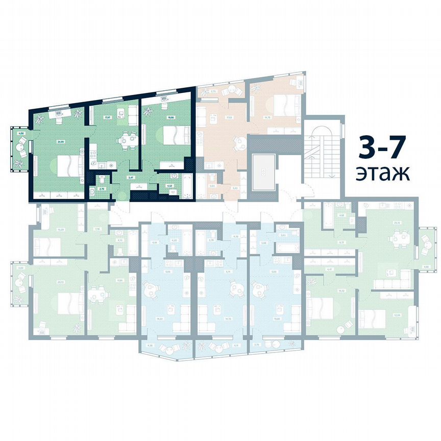 2-к. квартира, 73,1 м², 7/8 эт.