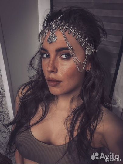 Диадема вуаль украшение на голову лицо колье цепь