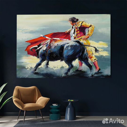Текстурная картина маслом тореадор с быком