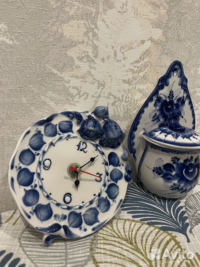 Гжель Шкатулка часы солонка