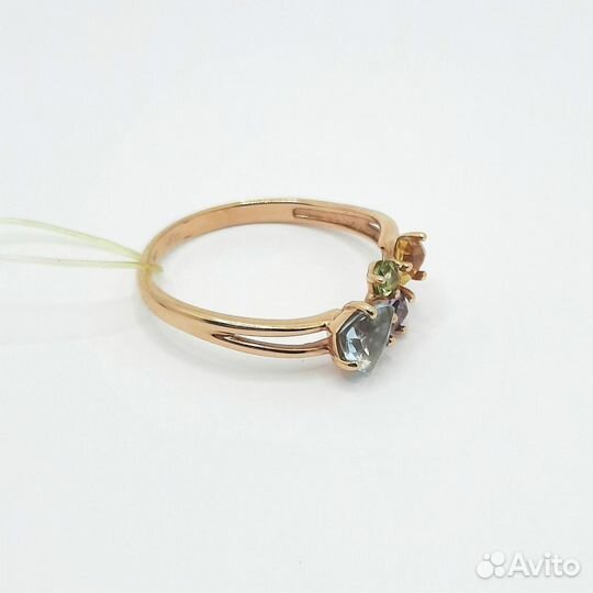 Золотое кольцо 585 пробы Аметист Топаз Хризолит Ци