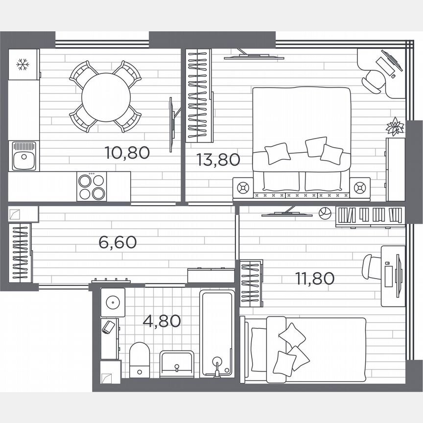 2-к. квартира, 47,8 м², 1/5 эт.