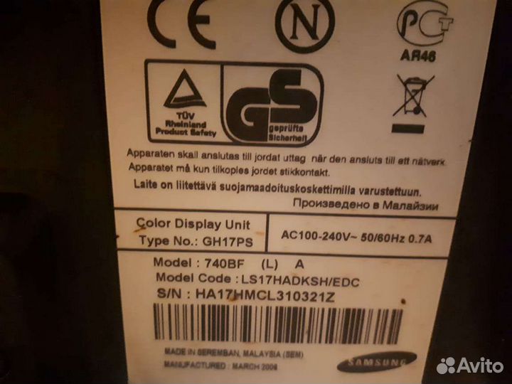 Монитор Samsung syncmaster 740bf