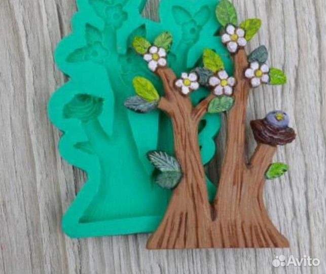 Силиконовая форма дерево с цветами большое