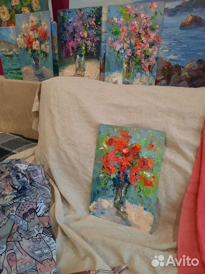 Живопись. Картина маслом Маки. Букет с маками