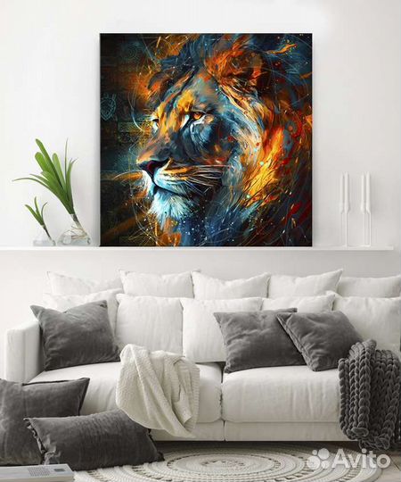 Картина маслом с животными лев