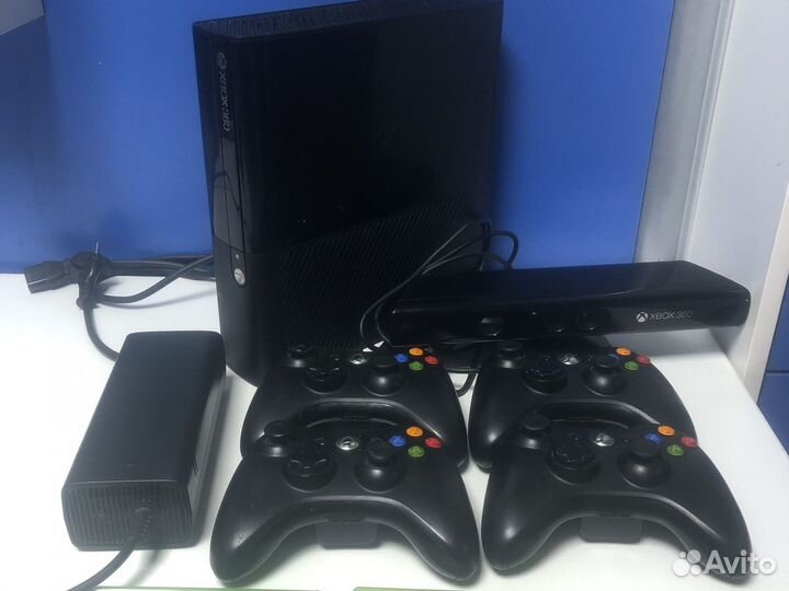 Xbox 360 250gb+kinect+4 геймпада