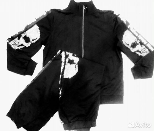 Костюм черный с блёстками в виде черепа