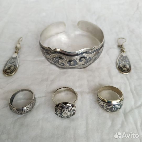 Винтажное серебро 1980е года серьги кольца