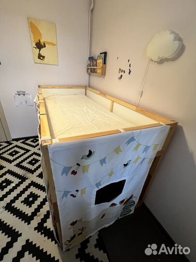 Детская кровать IKEA кюра + матрас + 2 полога