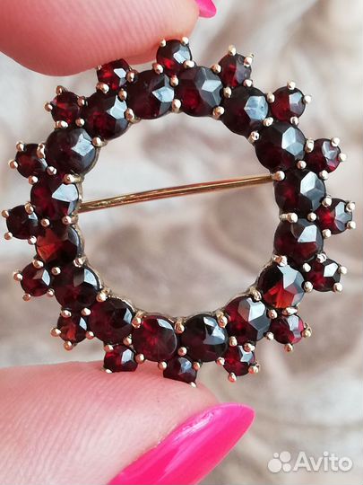 Старинная брошь с гранатами Первая пол 20 века