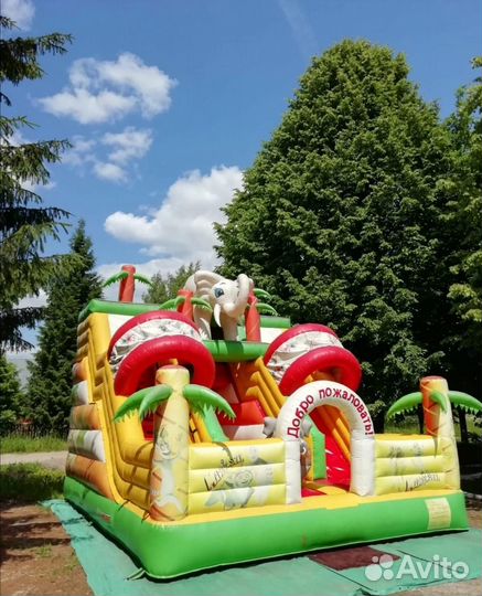 Детский надувной батут с горкой