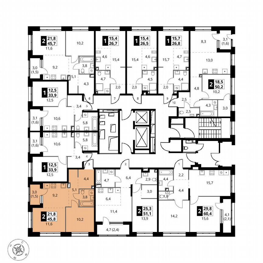 1-к. квартира, 45,8 м², 2/21 эт.
