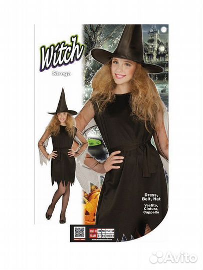 Костюм Платье Ведьма (платье,пояс,шляпа) 00247 чер