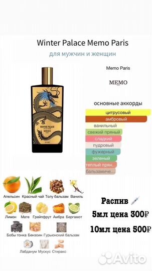Ароматы Memo Paris распив от 5мл парфюм, духи