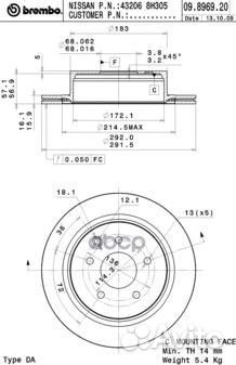 Диск тормозной Standard зад 09896920 Brembo
