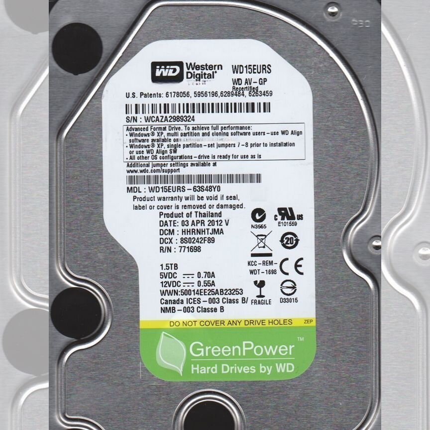 [WD50EFRX] Жесткий Диск Western Digital Wd15eurs 1,5tb Sata2 Wd50efrx