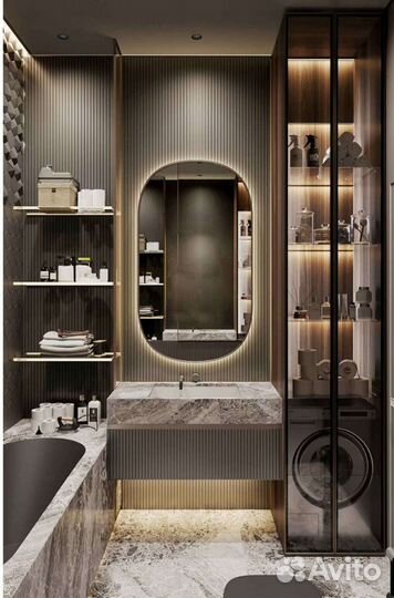 Зеркало Круглое в чёрной раме с подсветкой