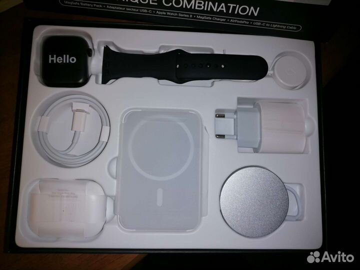 Подарочный набор apple 6 в 1 наушники часы