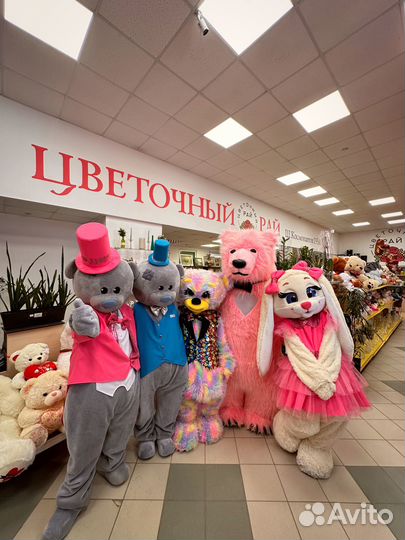 Поздравление ростовых кукол,доставка живых цветов