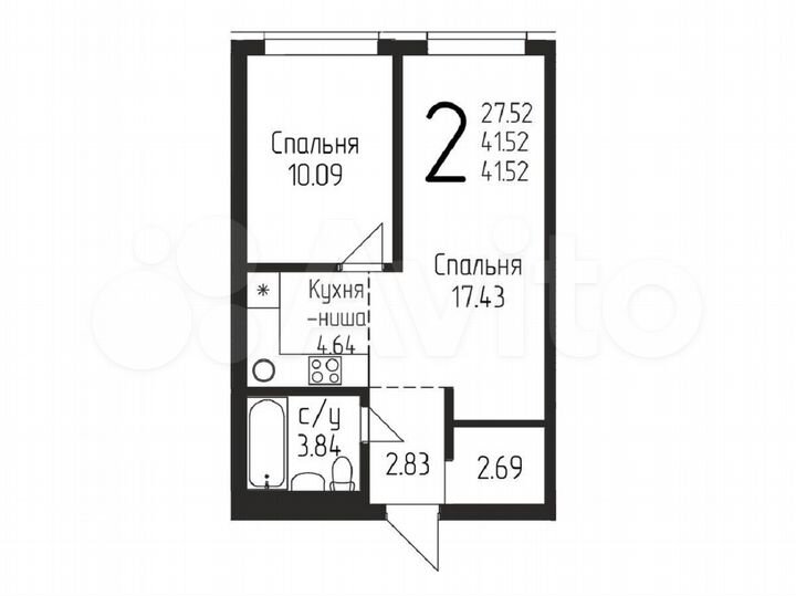 2-к. квартира, 41,5 м², 5/19 эт.