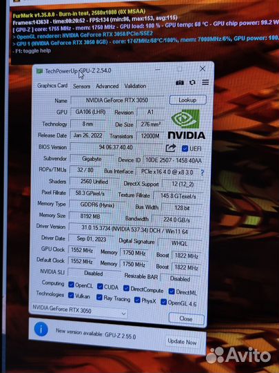 Видеокарта gigabyte GeForce RTX 3050 gaming OC 8G