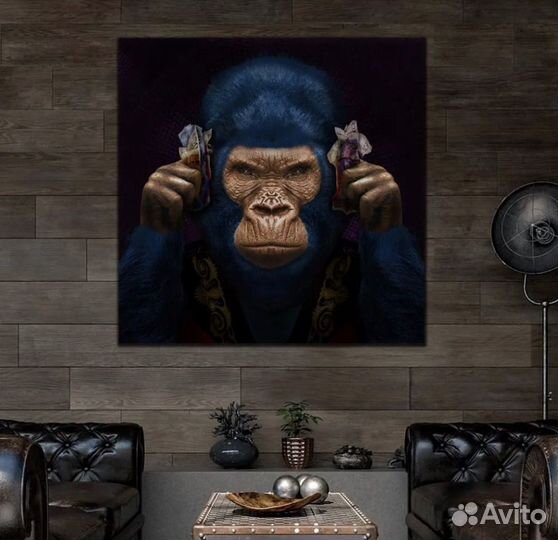 Картина три обезьяны в интерьер дома, бар, офис