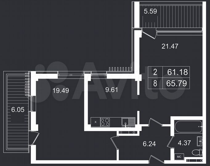 2-к. апартаменты, 65,8 м², 2/8 эт.