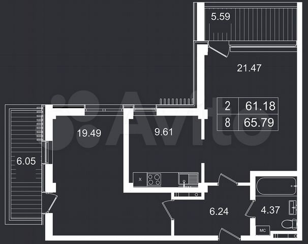 2-к. апартаменты, 65,8 м², 2/8 эт.