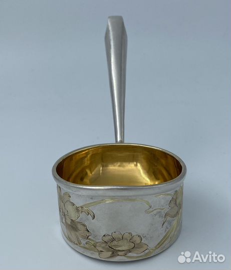 Ковш ковшик серебро 84 золочение модерн цветы