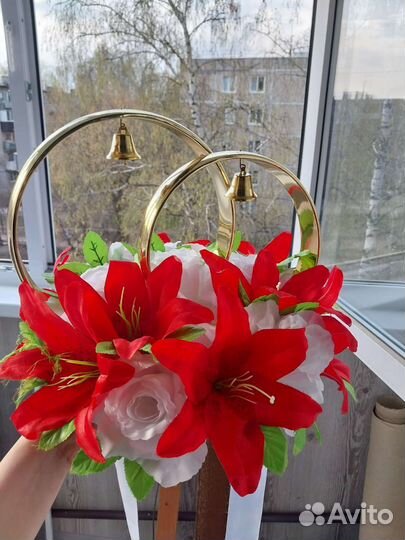 Кольца на машину свадебные и лента