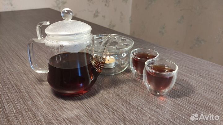 Чайный набор стеклянный - Чайник, пиалы, подогрев