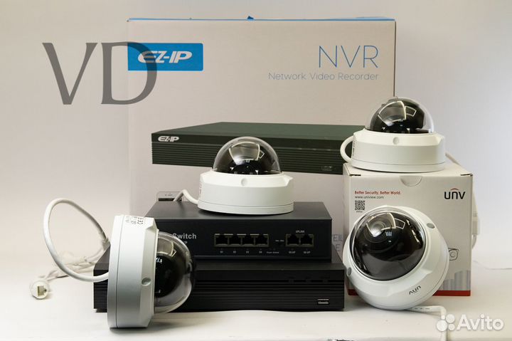 Комплект видеонаблюдения ip 4 камеры UNV+EZ-IP